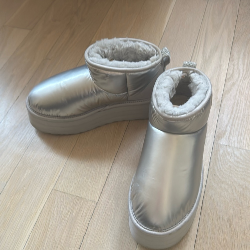 Silver platform ultra mini Ugg boots
